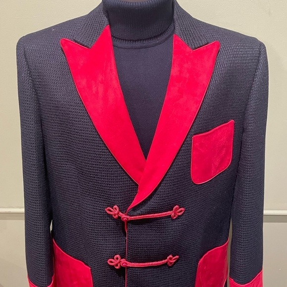 Insomnia blazer double blazer black/red suede lapel SZ 2x - Picture 4 of 4